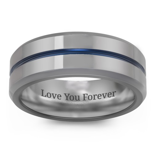 Men's Tungsten Ring with Blue Groove and Beveled Edge – Tungsten