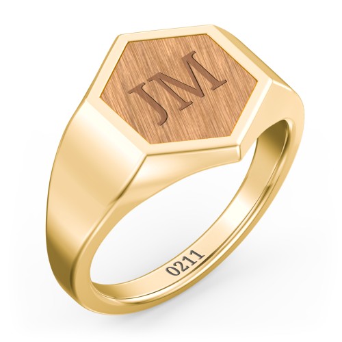 Men's Engravable Wood Hexagon Signet Ring - Cherry – 10K Yellow Gold