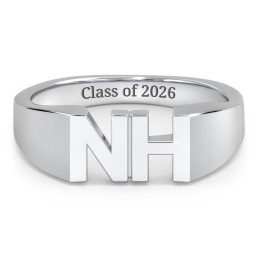 Men's Double Initial Signet Ring in 925 Sterling Silver