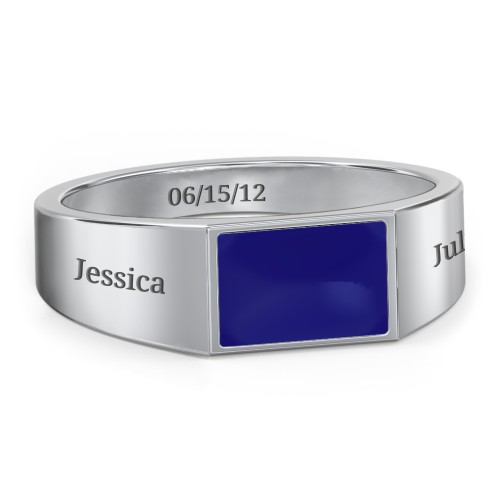 Men’s Engravable Cold Enamel Signet Ring – Sterling Silver