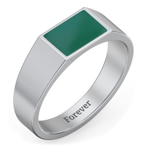 Men’s Engravable Cold Enamel Signet Ring – Sterling Silver