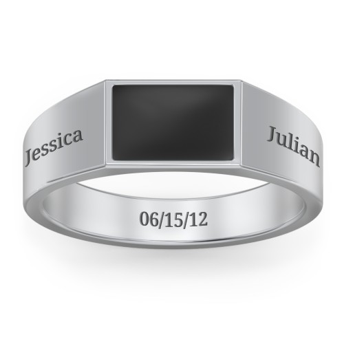 Men’s Engravable Cold Enamel Signet Ring – Sterling Silver