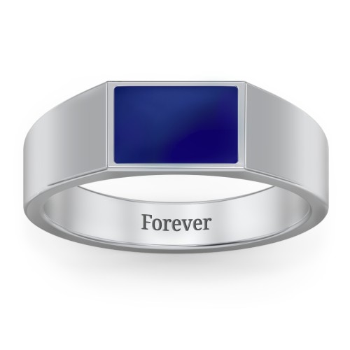 Men’s Engravable Cold Enamel Signet Ring – Sterling Silver