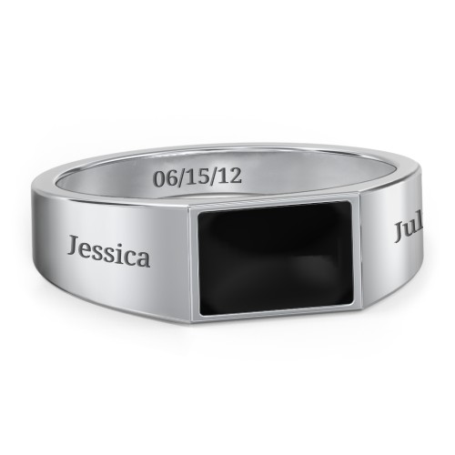 Men’s Engravable Cold Enamel Signet Ring – Sterling Silver