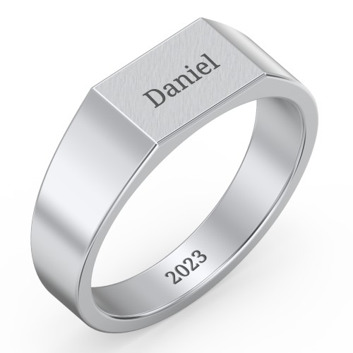 Men’s Engravable Brushed Top Signet Ring – Sterling Silver