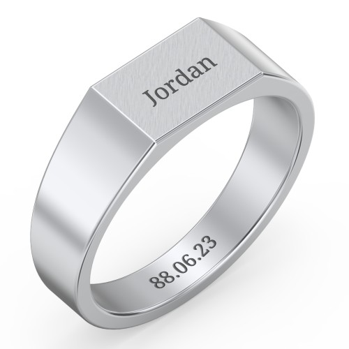 Men’s Engravable Brushed Top Signet Ring – Sterling Silver