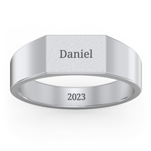 Men’s Engravable Brushed Top Signet Ring – Sterling Silver
