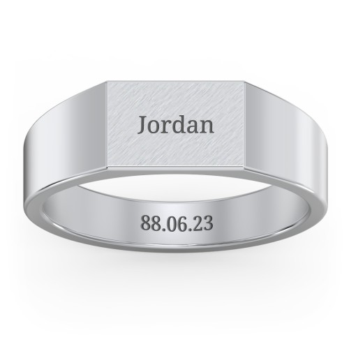 Men’s Engravable Brushed Top Signet Ring – Sterling Silver