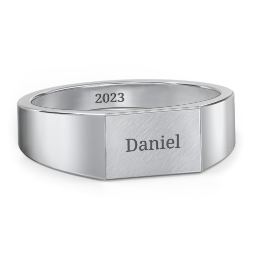 Men’s Engravable Brushed Top Signet Ring – Sterling Silver