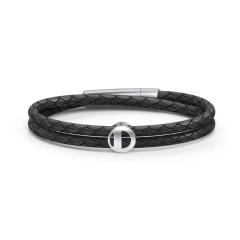 Men’s Leather Sterling Silver Round "D" Initial Bracelet – Sterling Silver