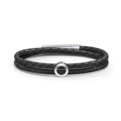 Men’s Leather Sterling Silver Round "O" Initial Bracelet – Sterling Silver