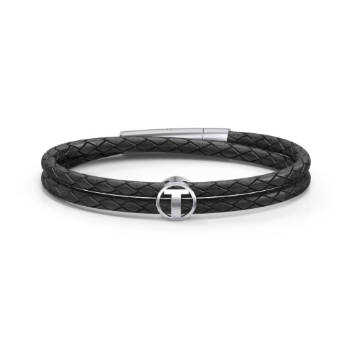 Men’s Leather Sterling Silver Round "T" Initial Bracelet – Sterling Silver