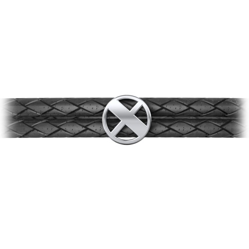 Men’s Leather Sterling Silver Round "X" Initial Bracelet