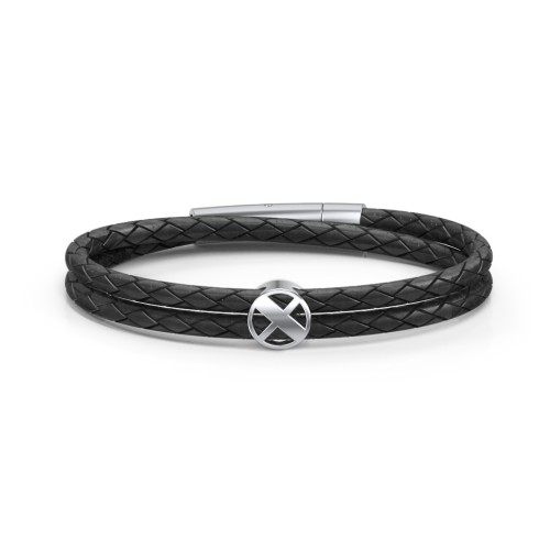 Men’s Leather Sterling Silver Round "X" Initial Bracelet – Sterling Silver