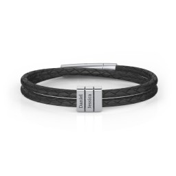 Men’s Engravable Sterling Silver Vertical 3-Bar Leather Bracelet