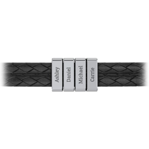 Men’s Engravable Sterling Silver Vertical 4-Bar Leather Bracelet – Sterling Silver