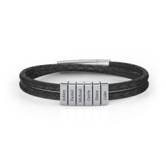 Men’s Engravable Sterling Silver Vertical 6-Bar Leather Bracelet – Sterling Silver