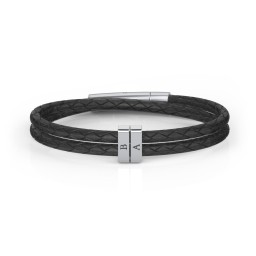 Men’s Engravable Vertical Bar and Leather Fraternity Bracelet in 925 Sterling Silver