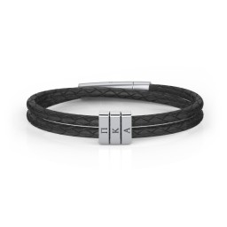Men’s Engravable Vertical Bar and Leather Fraternity Bracelet in 925 Sterling Silver