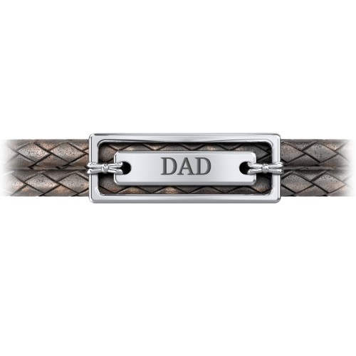 Men’s Antique Brown Leather Sterling Silver Engravable Nametag Bracelet – Sterling Silver