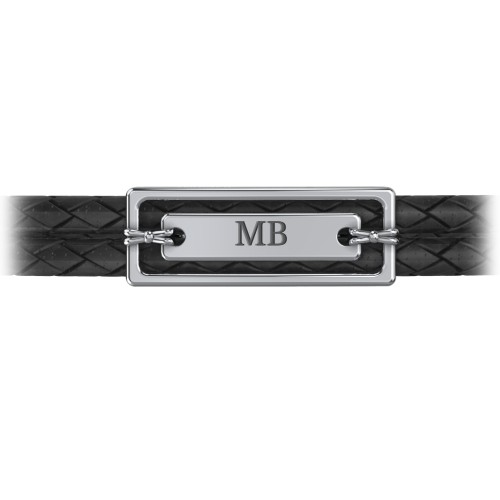 Men’s Black Leather Sterling Silver Engravable Nametag Bracelet – Sterling Silver