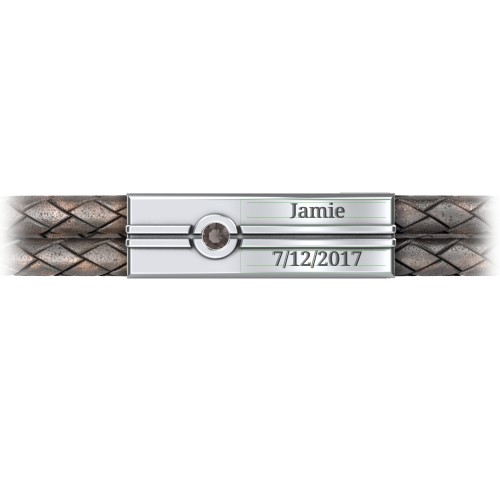 Men’s Antique Brown Leather Sterling Silver Engravable Gemstone Rectangle Bracelet