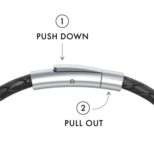 Men’s Black Leather Sterling Silver Engravable Gemstone Rectangle Bracelet