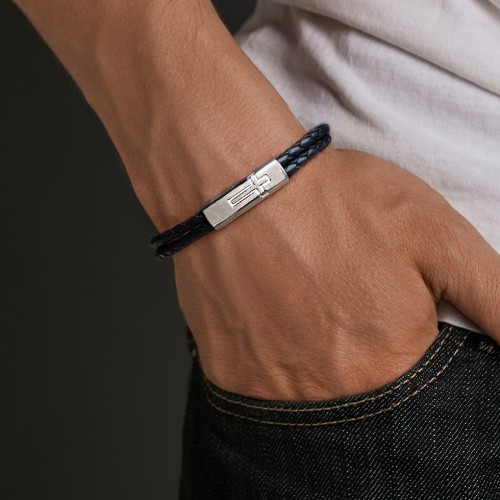 Men’s Leather Sterling Silver Horizontal Cross Bracelet – Sterling Silver