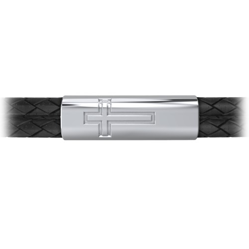 Men’s Leather Sterling Silver Horizontal Cross Bracelet – Sterling Silver