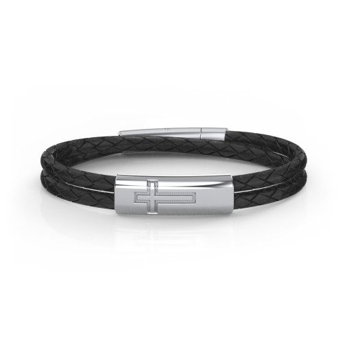 Men’s Leather Sterling Silver Horizontal Cross Bracelet – Sterling Silver