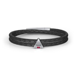 Men’s Leather Sterling Silver Engravable Gemstone Triangle Bracelet in 925 Sterling Silver