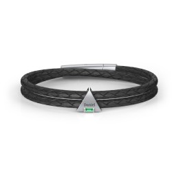 Men’s Leather Sterling Silver Engravable Gemstone Triangle Bracelet in 925 Sterling Silver with Emerald, Blue Sapphire, Smokey Quartz, and Blue Topaz