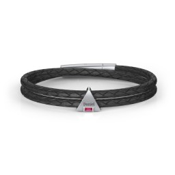 Men’s Leather Sterling Silver Engravable Gemstone Triangle Bracelet in 925 Sterling Silver with Ruby, Blue Sapphire, Smokey Quartz, and Blue Topaz
