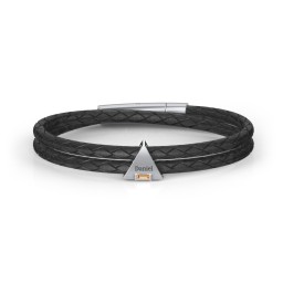 Men’s Leather Sterling Silver Engravable Gemstone Triangle Bracelet in 925 Sterling Silver with Citrine, Blue Sapphire, Smokey Quartz, and Blue Topaz