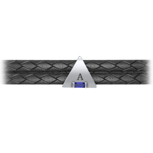 Men’s Leather Sterling Silver Engravable Gemstone Triangle Bracelet – Sterling Silver with Blue Sapphire
