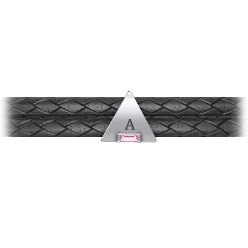 Men’s Leather Sterling Silver Engravable Gemstone Triangle Bracelet – Sterling Silver with Pink Tourmaline