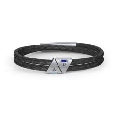 Men’s Leather Sterling Silver 2 Engravable Gemstone Triangle Bracelet