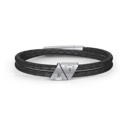 Men’s Leather Sterling Silver 2 Engravable Gemstone Triangle Bracelet