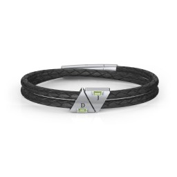 Men’s Leather Sterling Silver 2 Engravable Gemstone Triangle Bracelet