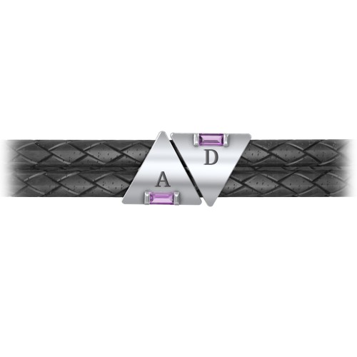 Men’s Leather Sterling Silver 2 Engravable Gemstone Triangle Bracelet – Sterling Silver with Amethyst