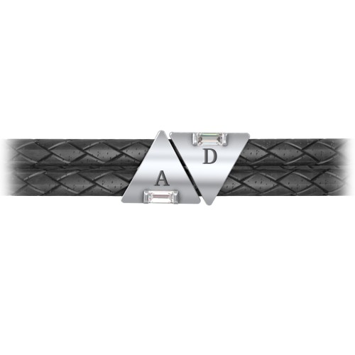 Men’s Leather Sterling Silver 2 Engravable Gemstone Triangle Bracelet – Sterling Silver with Diamond