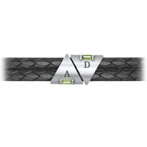 Men’s Leather Sterling Silver 2 Engravable Gemstone Triangle Bracelet – Sterling Silver with Peridot