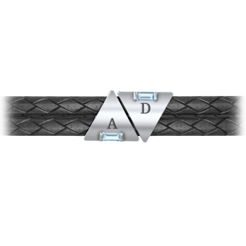 Men’s Leather Sterling Silver 2 Engravable Gemstone Triangle Bracelet – Sterling Silver with Blue Topaz