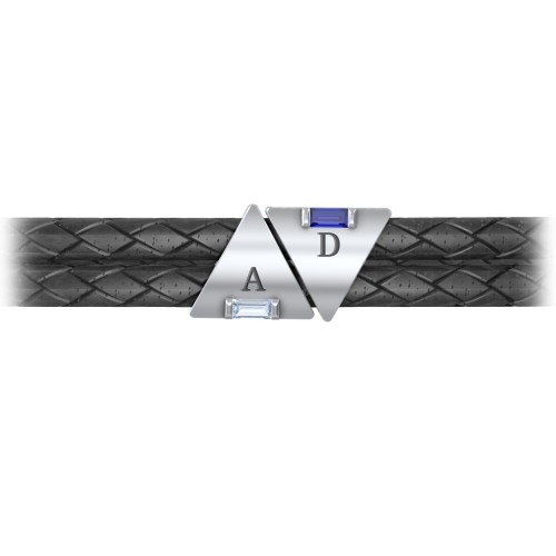Men’s Leather Sterling Silver 2 Engravable Gemstone Triangle Bracelet – Sterling Silver with Aquamarine and Blue Sapphire