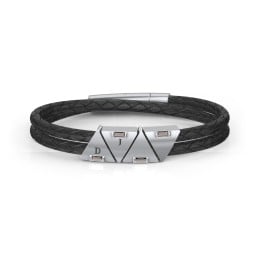 Men’s Leather Sterling Silver 4 Engravable Gemstone Triangle Bracelet