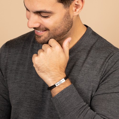 Men’s Leather Sterling Silver Engravable Arrow Bracelet – Sterling Silver
