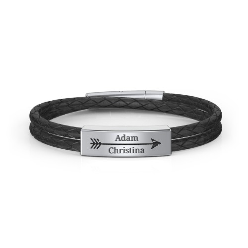 Men’s Leather Sterling Silver Engravable Arrow Bracelet – Sterling Silver