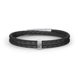 Men’s Leather Sterling Silver Vertical Bar Bracelet with Gemstones in 925 Sterling Silver with Smokey Quartz, Blue Topaz, Peridot, Aquamarine, and Cubic Zirconia