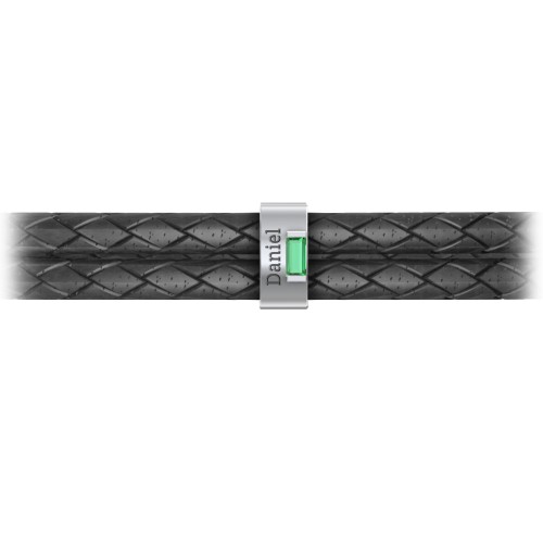 Men’s Leather Sterling Silver Vertical Bar Bracelet with Gemstones – Sterling Silver with Emerald