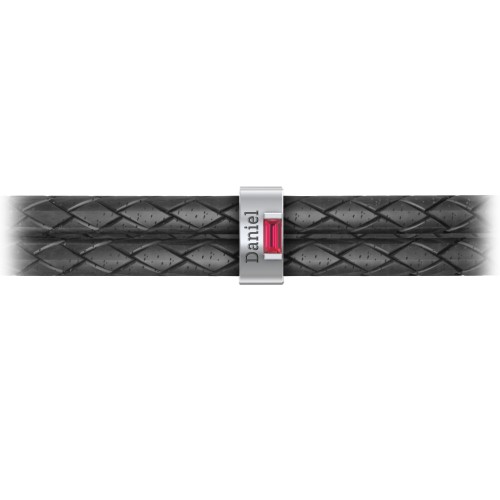 Men’s Leather Sterling Silver Vertical Bar Bracelet with Gemstones – Sterling Silver with Ruby